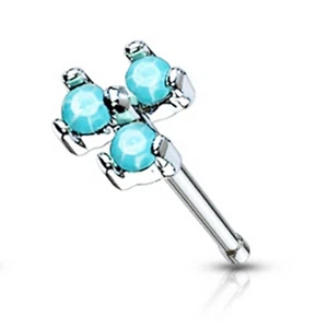 Nose Bone Ring Pinwheel Opalite Blue Green Gems 3.5mm Head 20 Gauge 1/4" Stee - Picture 1 of 3