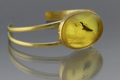 PULSERA BRAZALETE HORMIGA ALADA ÁMBAR BÁLTICO genuina chapada en oro plata 21,1 g 191024-9 Foto 1 de 4