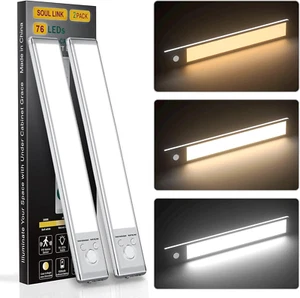 Under Cabinet Lights 76 LED Motion Sensor USB Rechargeable for Kitchen & Closet - Picture 1 of 12