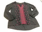 Nine West Vtg Floral Boho Tunic Top Womens Small Black Embroidered Long Sleeve 