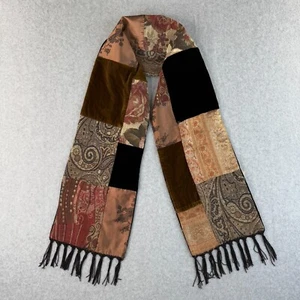 Vintage J. Jill Patchwork Romantic Goth Velvet Fringe Scarf Made in Italy Silk - Picture 1 of 5