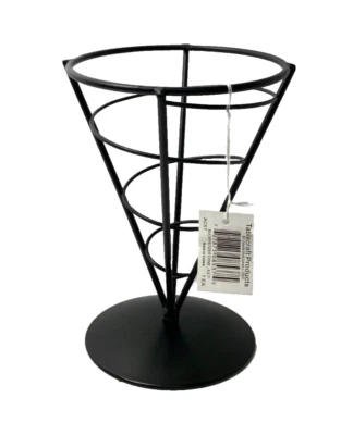Set of 7 Tablecraft 5” X 7” Black Wire Metal Cone For Fries Or Appetizers - Image 1 of 4