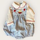 BBReids Blue Gingham Embroidered Cozy Coupe Easter Cotton Romper-12Mos GUC