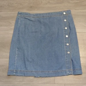 Old Navy Wrap Denim Skirt 14 Blue Jean Denim Medium Wash Multi Snap Side Closure - Picture 1 of 10