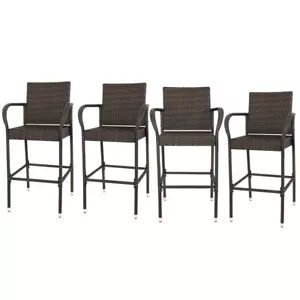 4PCS Brown Rattan Wicker Barstool Furniture Bar Stool Indoor Outdoor Patio - Picture 1 of 8