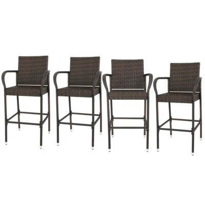 4PCS Rattan Wicker Barstool Furniture Bar Stool Indoor Outdoor Patio Brown - Image 1 of 4