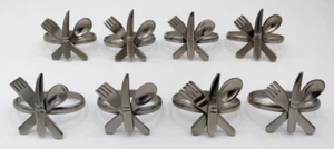 POTTERY BARN Napkin Rings Holders Silver Tone Fork Knife Spoon Set of 8 - Picture 1 of 7
