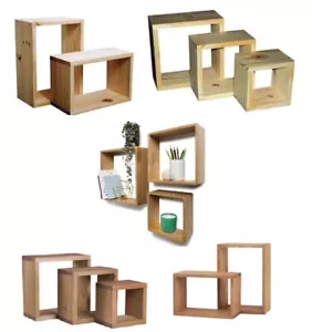 Wooden Wall Floating Cube Box Shelf Shelves Walls Storage Shelving Unit Display - Picture 1 of 11