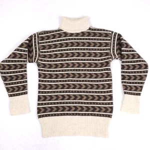 Maglione scandinavo lana vintage uomo S girocollo marrone geometrico maglia nordica - Foto 1 di 8