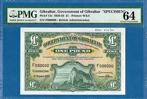 Gibraltar 1 Pound, 000000 Specimen, 1958, UNC-PMG64, P15s - Picture 1 of 2
