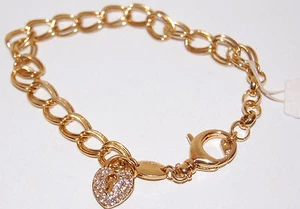 Neu mit Etikett Fossil Gold Metall doppelte runde Glieder Bettelarmband * Fügen Sie einfach Charms hinzu!* - Bild 1 von 2