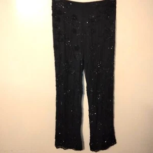 Emma Black 100% Silk Black Beaded Pants 6 - Picture 1 of 7