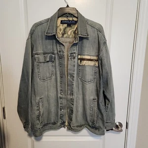 Vtg Konam Jeans Sport Denim Jacket Mens XL Y2k Hip Hop Blue Button Up - Picture 1 of 16