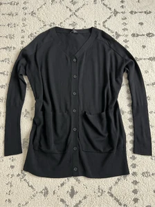 Cos Cardigan Sweater Women XS Oversized Black 100% Wool Button Up V-Neck - Picture 1 of 6