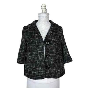 Guess Tweed Cropped Blazer Snap Pockets Black and White Women XS NWT - Picture 1 of 11