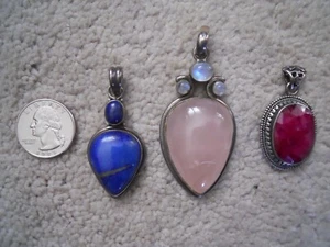 3! 925 Sterling Silver Pendants with Stones. NICE! - Picture 1 of 8