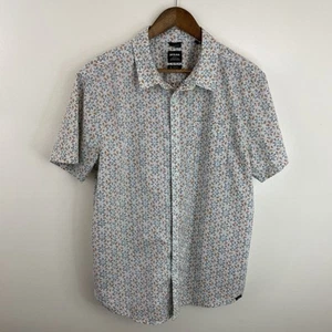 prAna Shirt Mens Large Orange & Gray Reverse Floral Print Short Sleeve Button - Picture 1 of 11