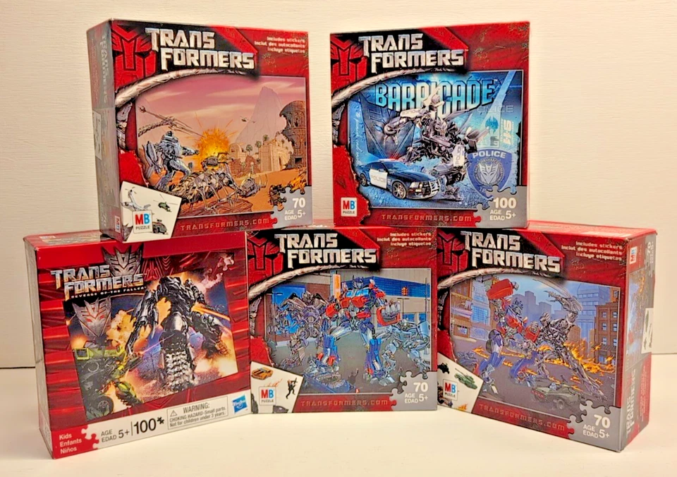 NEW! SEALED! 2007 & 2009 TRANSFORMERS LOT OF 5 MB PUZZLE 70-100 PIECES STICKERS - Image 1 of 4