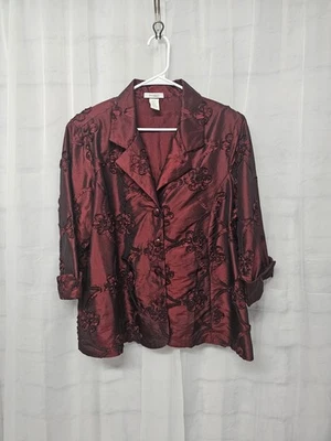 Vintage Dressbarn Burgundy Jacket Satin Floral Goth Whimsigoth Grunge 2X - Image 1 of 4