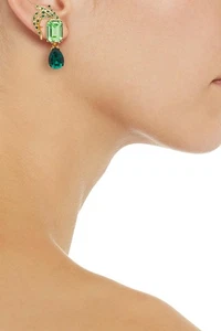RRP €460 OSCAR DE LA RENTA Drop Earrings Rhinestones Clip On Closure Made in USA - Picture 1 of 11