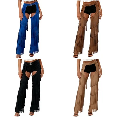 Damen Cowgirl Aushöhlen Hose Überhose Unterteile Rave Cowboy-Chaps Reiten Sexy - Bild 1 von 3