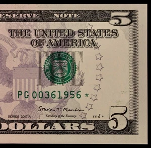 Date Note $5 2017A GEM CU Star FRN PG00361956* March 6th 1956, Chicago series A - Picture 1 of 3