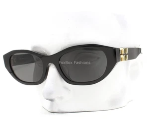 Miu Miu Sunglasses SMU A03-F 16K-08Z Polished Black Gold Logo with Case - Picture 1 of 7