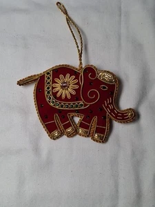 Hand Beaded Red Elephant Ornament - Picture 1 of 8