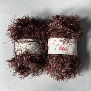 2 Moda-Dea Zing Eyelash Yarn Fun Fur Color Chestnut 4961. Each 1.76oz 87 Yards - Picture 1 of 5