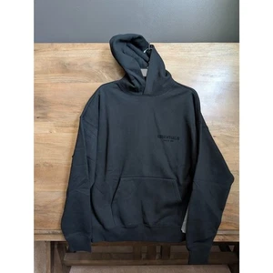 NWT Essentials Fear Of God 2 Sided Logo Pullover Hoodie BLACK MEDIUM - Picture 1 of 4