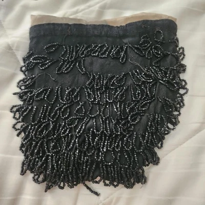 Vintage Black Beaded Purse Womens Antique Evening Bag Handmade Fringe Formal - Image 1 of 2