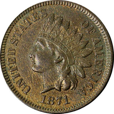 1871 Indian Cent Nice AU/BU Nice Eye Appeal Nice Strike - Image 1 of 2