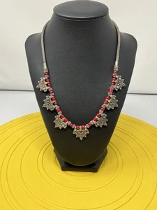 Sterling Silver Genuine Coral Necklace 7 Intricate Pendants 58g 19 In - Picture 1 of 8
