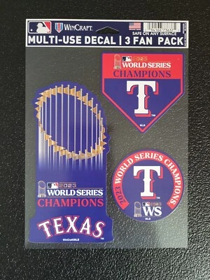 Wincraft Texas Rangers World Series 2023 Champions 3 Pack Multi-Use Decals NEW - Image 1 of 4