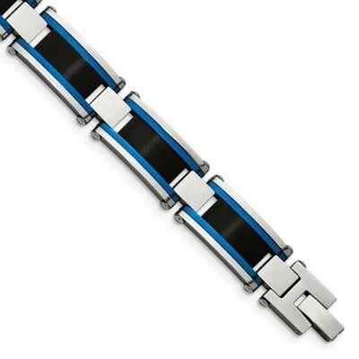 *BRAND NEW* Chisel Stainless Black & Blue IP-plated Link Bracelet SRB2960-8.75 - Image 1 of 3