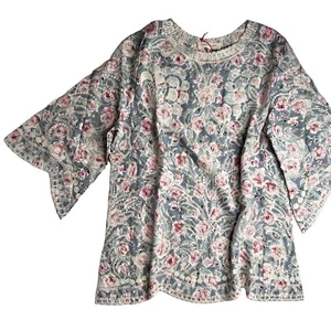 Solitaire Floral Embroidered Scallop Hem Tunic Blouse  NWT Boho Cottagecore - Picture 1 of 11