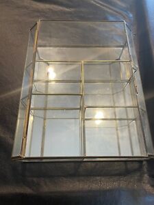 Glass brass vintage curio cabinet display case large wall or table mirror 12x10â€�