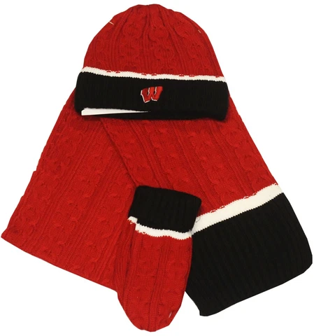 Wisconsin Badgers Women's Cable Knit Set Hat/Gloves/Scarf Cover