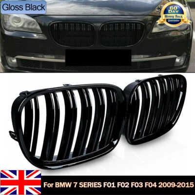 FOR BMW 7 SERIES F01 F02 F03 F04 M STYLE GLOSS BLACK DOUBLE FRONT KIDNEY GRILLES - Image 1 of 4