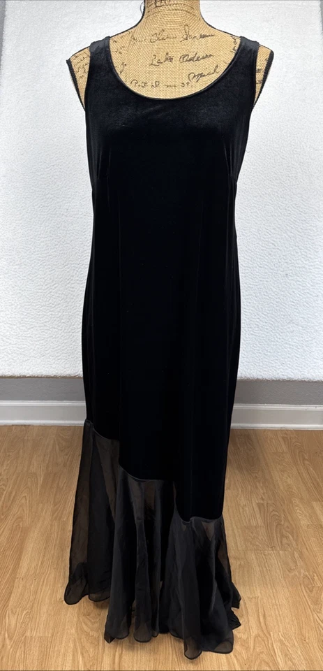 Women's ONYX NITE Maxi Dress  BLACK Velvet CHIFFON Whimsigoth Witchy Black Fairy - Image 1 of 4