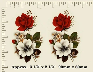 2 Waterslide ceramic decals Red rose / white flower. Approx. 3 1/2" x 2 1/2" A12 - Picture 1 of 3