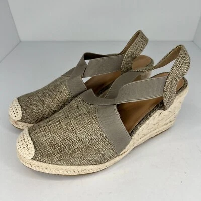 Sandálias anabela cinza casual elástica plataforma slingback feminina tamanho 9.5 - Imagem 1 de 4