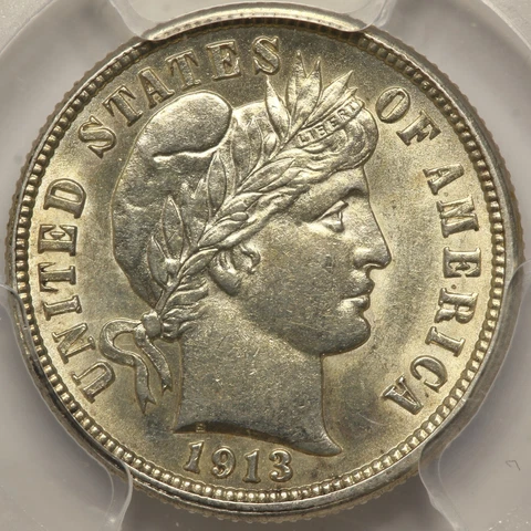 1913 Barber Dime 10C- PCGS MS 62 Cover