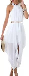 Elegante Vestido Shopall Para Mujer Transparente Chifón Halter Sin Mangas Alto Bajo Talla S - Imagen 1 de 1
