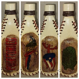 PEURTO RICO Hand Crafted White Leather Covered Glass Bottle Decanter 9"H - Picture 1 of 8