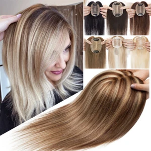 100% Real Human Hair Topper Toupee Hairpiece Clip In Mono Silk Based Top Wiglets - Picture 1 of 92