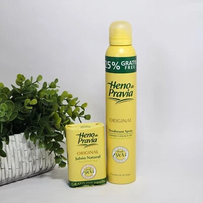 Desodorante en spray Heno de Pravia fragancia corporal 6,8 fl oz + 1,7 fl oz + jabón 4,1 oz Foto 1 de 4