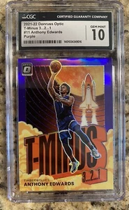 2021-22 Panini Donruss Optic - T-Minus 3, 2, 1 #11 Anthony Edwards Purple CGC 10 - Picture 1 of 2