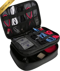 Electronics Travel Organizer Double Layer Storage Bag for iPad Mini Cables Charg - Picture 1 of 12