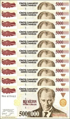 Turkey 5 Million Lira, L.1970 (1997 ND), P-210b.2, UNC X 10 PCS - Image 1 of 2